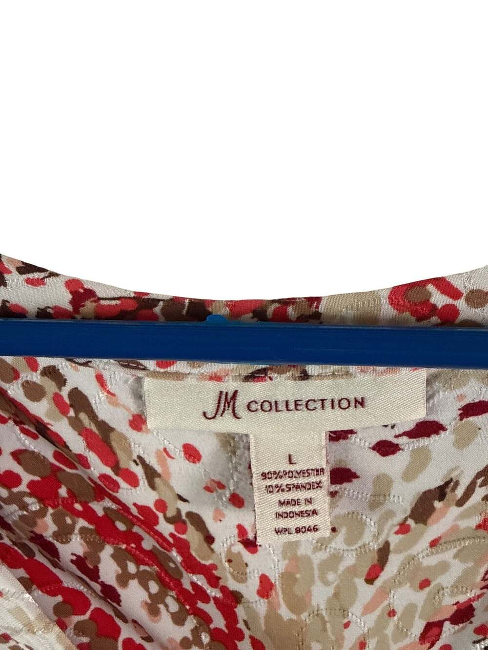 JM Collection Blouse Size L Red White Abstract Print Top